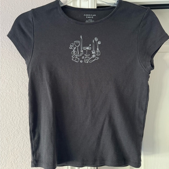 American Eagle Graphic Baby Tee, faded black, size LG - Picture 1 of 3